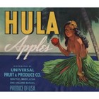 Vtg  Hula Apples Wooden Crate Label Hawaii Girl Tiki Bar Island Decor Sign Aloha