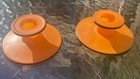 Tiffin Glass Candlestick Holders Orange   Black Applied Color Vtg Art Deco Pair