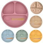 5pcs Baby Silicone Feeding Set Suction Plate Bowl Spoon Fork Non-slip Tableware
