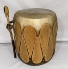Vintage Native American Taos Pueblo Double-sided Rawhide Tree Drum   Beater