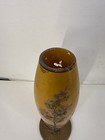 Antique Victorian Yellow Blown Glass Vase Hand Painted Birds   Floral Japanese 2