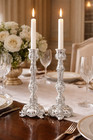 Silver Plated Shabbat Candlesticks Set 7  Elegant Judaica Candle Stick Gift Set