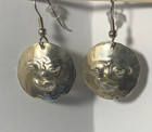 Vtg Moon Face Set Dangle Earrings   Pin Sterling Silver   Plate Celestial Lunar