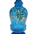 Antique French Blue Glass Perfume Vanity Bottle Hand-painted Floral W  Stopper