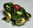 Jeweled Enamel Brass Frog Figurine Trinket Box Magnetic Lid Rhinestone Lady Bug