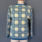 1950s Vintage Hand Knit Wool Sweater   Unisex Medium   Plaid Geometric 1960s