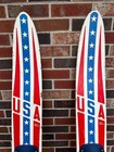 Vintage Lake Region Red White   Blue Stars Stripes Usa Wood Water Skis
