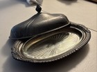 Vintage Sheridan Silver Plated Oval 9    Butter Dish W  Lid 3 Piece Set Fancy