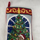 Vintage Wool Red Velvet  Needlepoint Christmas Stocking Teddy Bear Rocking Horse
