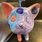 Sydney Hand-painted Ceramic Cat Piggy Bank Coin Bank Signed 2017 Polka Dots