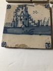 Lot Of 6 Antique Delft Tiles Castle Farms Windmills 5    Square