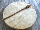Vintage 17  Dia Native American Indian Hand Made Rawhide Wood Drum W  Beater