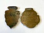 Two Wisconsin Harness Medallions  Fobs Copper Arrowhead   Brass Great Seal Of Wi