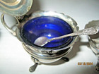 Antique Sterling Silver Salt   Pepper Cellars Cobalt Set Of 3