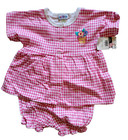 Vintage Okie Dokie 18 Months Girls Pink White Plaid 2 Piece Romper Outfit Nwt
