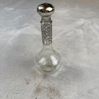 Vintage Silver Overlay Clear Glass Perfume Bottle With Stopper 6 Inch Antique