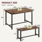 Dining Table Set For 4  Rectangular Kitchen Table With 2 Metal Wood Benches
