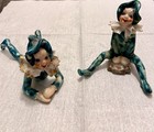 Pair Set Vtg Pixie Elf Jester Fairy Laying Sitting Figurine Occupied Japan