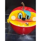 Vintage Apple Coin Bank Piggy Bank Fun Face Yellow Red Plastic Toy