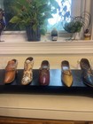 Vintage Hand Carved Painted Wooden Decorated Shoes Set Of 5