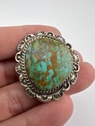 Vtg Navajo Sterling Silver Webbed Turquoise Mountain Stamped Bolo Tie 1 5 
