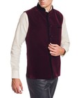 Wintage Men s Velvet Bandhgala Festive Red Nehru Jacket Waistcoat