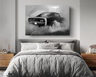 1969 Dodge Charger Burnout Black White Car Poster Canvas Print Art Decor Wall