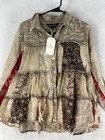Young Threads Tunic Top Womens Medium Latte Patchwork Floral Boho Button Up New