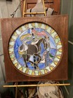 Large 24    Leaded Stained Glass Horse Window Hanging Panel Oak Custom Wood Frame