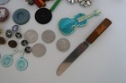 Vintage Junk Drawer Lot- Tokens  Buttons  Figurines  Nintendo  Disney  Figurines