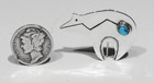 Big Signed Navajo Kingman Turquoise 925 Silver Heart Line Bear Fetish Pin Brooch