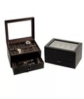 Bey-berk Leather Watch Case In Black 10 Slot With Drawer