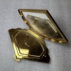 Vtg 50s Wadsworth Fan Shaped Compact Gold Tone Daisy Floral Makeup Vanity Case