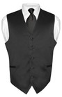 Men s Dress Vest Necktie Hanky Solid Black Color Neck Tie Set For Suit Or Tuxedo