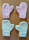 Lot Of 2 New Handmade Newborn Baby Knit Mittens In Pink And Ivory - 3 5 In Long