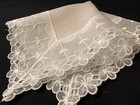  8419    vintage Lt Pink Linen Sheer Organdy Wide Floral Lace Wedding Handkerchief