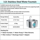 Stainless Steel Cat Water Fountain 3 2l Pet Drinking Fountain Dispenser For Cats