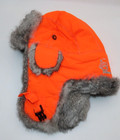 Lil Mad Bomber Natural Rabbit Fur Blaze Orange Hunter Trapper Winter Kids Hat Si