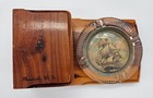Vintage Moundsville Wv Cedar Wood Smoking Set Cigarette Box Glass Ship Ashtray