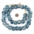Jumbo Blue Wave Marine Recycled Glass Beads 23mm Ghana African Sea Glass Round