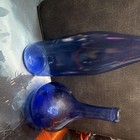  2 Blue Glass Decorative Bottles  Solid Pattern-good Condition 