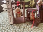 5 Vintage Wood Handmade Wooden Christmas Ornaments Children Yule Tots Playground
