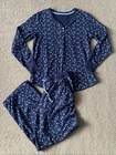 Womens Nautica Size M Blue Two Piece Polyester Blend Pajama Set Dots