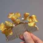 Gold Tone Apricot Leaf Hairpin Hair Comb Chinese Hanfu Vintage Hair Accessories