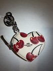 Coach Heart Cherry Print Leather Key Chain Bag Charm  White red  Logo Zipper