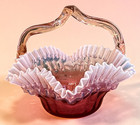 Pairpoint Mt  Washington Uranium Ruffled Lace Glass Basket Applied Handle Mint 