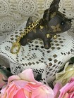 Designer Brown Faux Leather Dog Key Chain Bag Charm Logo Pattern Gold Chain 