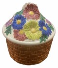 Vintage Antique Daisy Basket Weave Ceramic Canister  i