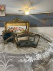 Rare Antique French Picnic Basket Ormolu Jewelry Casket Thick Beveled Glass 