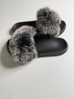 Womens Faux Fur Black Slides Size 10 Comfy Slip-on Indoor outdoor Finish
